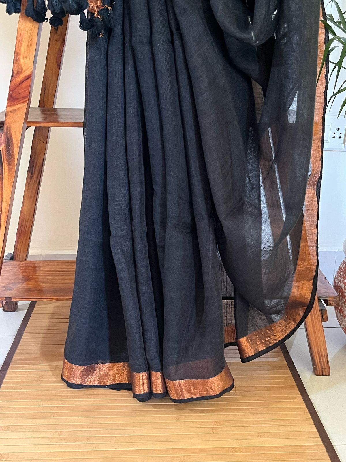 Linen Cotton Handloom Saree - Black