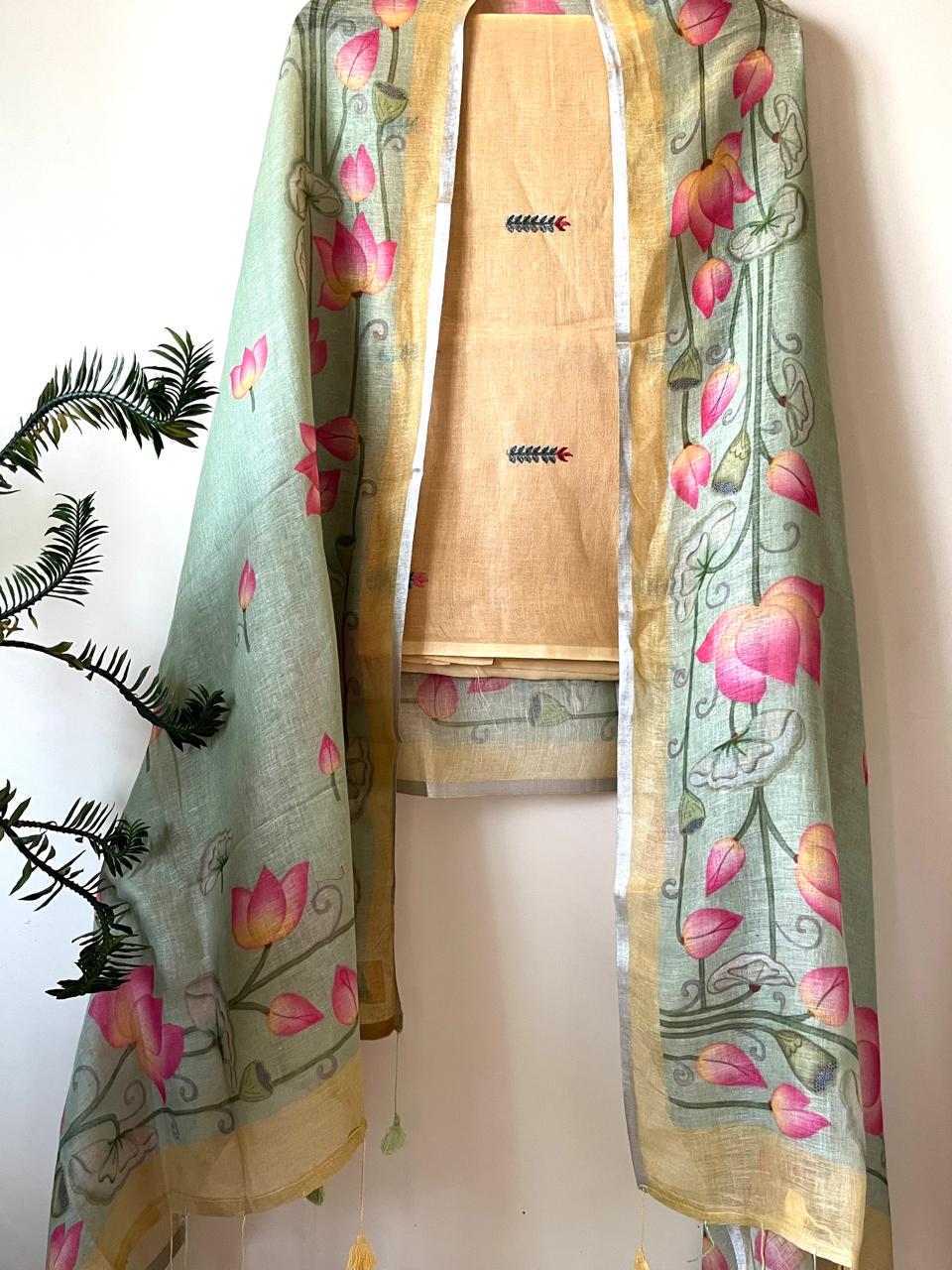 Linen Embroidered Suits - Buttercream