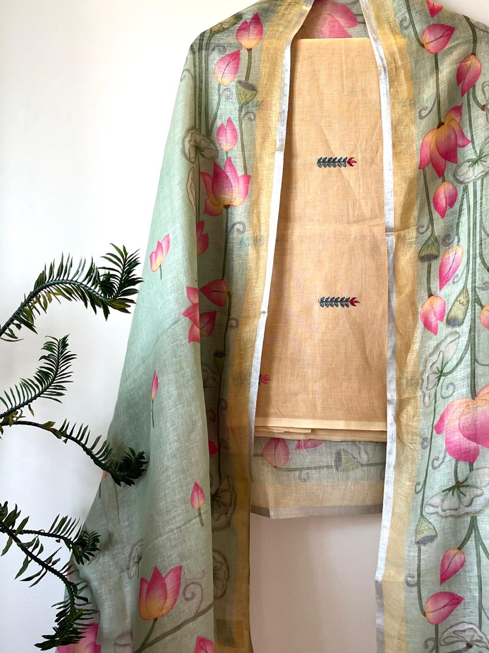 Linen Embroidered Suits - Buttercream