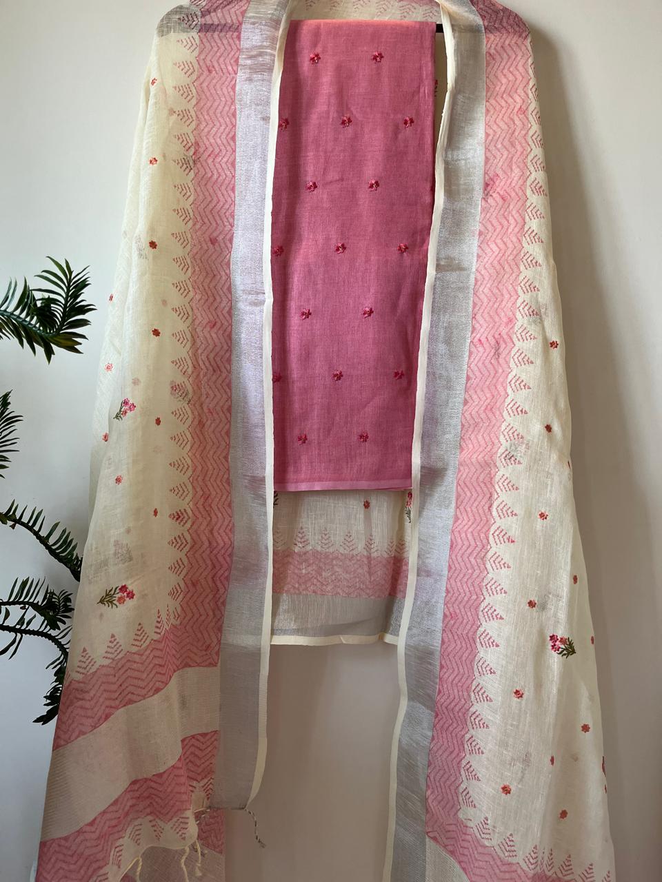 Linen Embroidered Suits - Dusty Rose