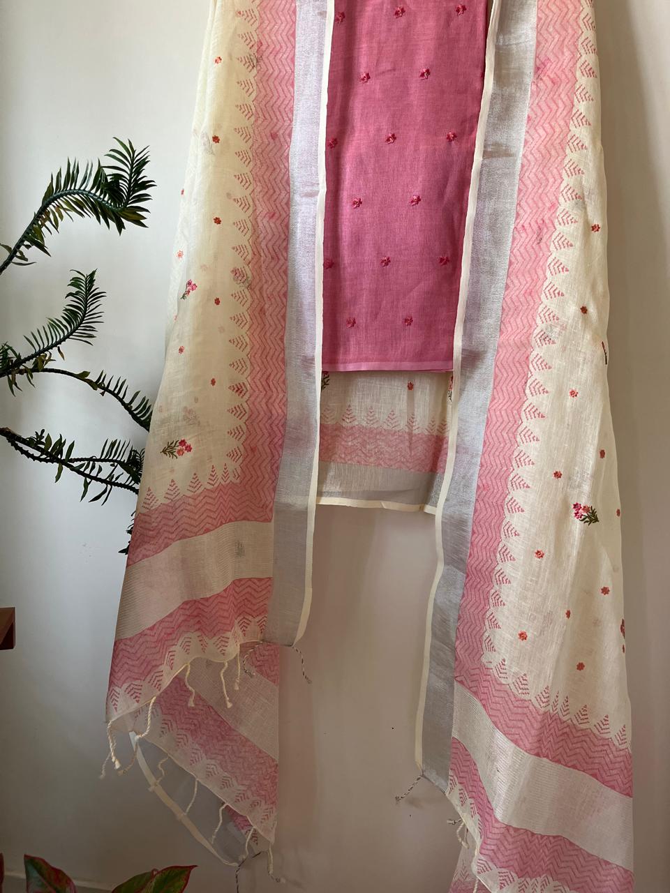 Linen Embroidered Suits - Dusty Rose