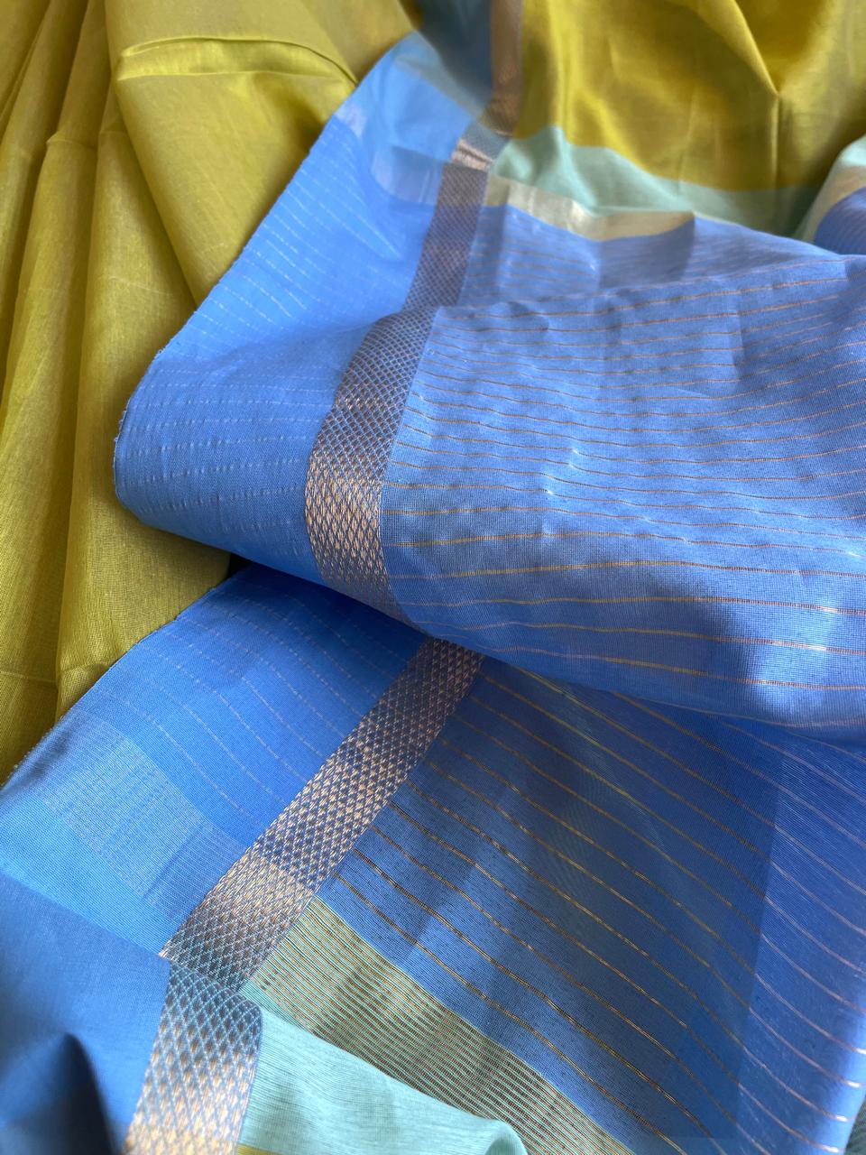 Beautiful Handloom Maheshwari Saree - Mehendi Green Blue