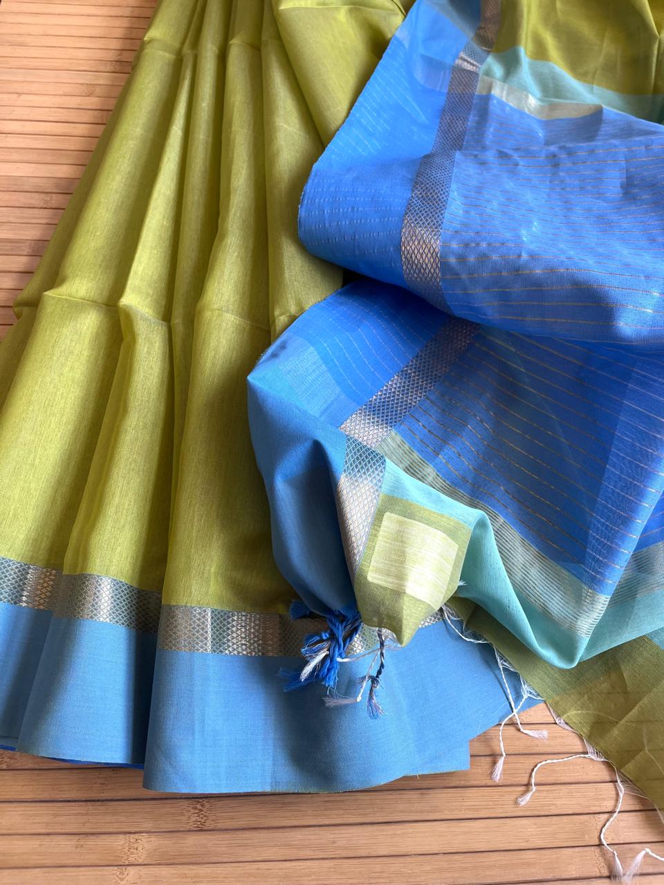 Beautiful Handloom Maheshwari Saree - Mehendi Green Blue