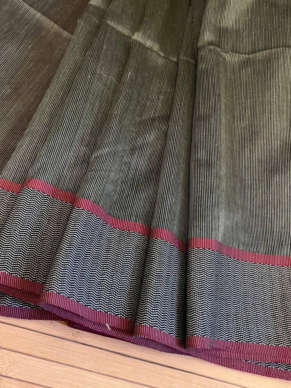 Rehwa-style Maheshwari Handloom Saree - Sage Moss Dark