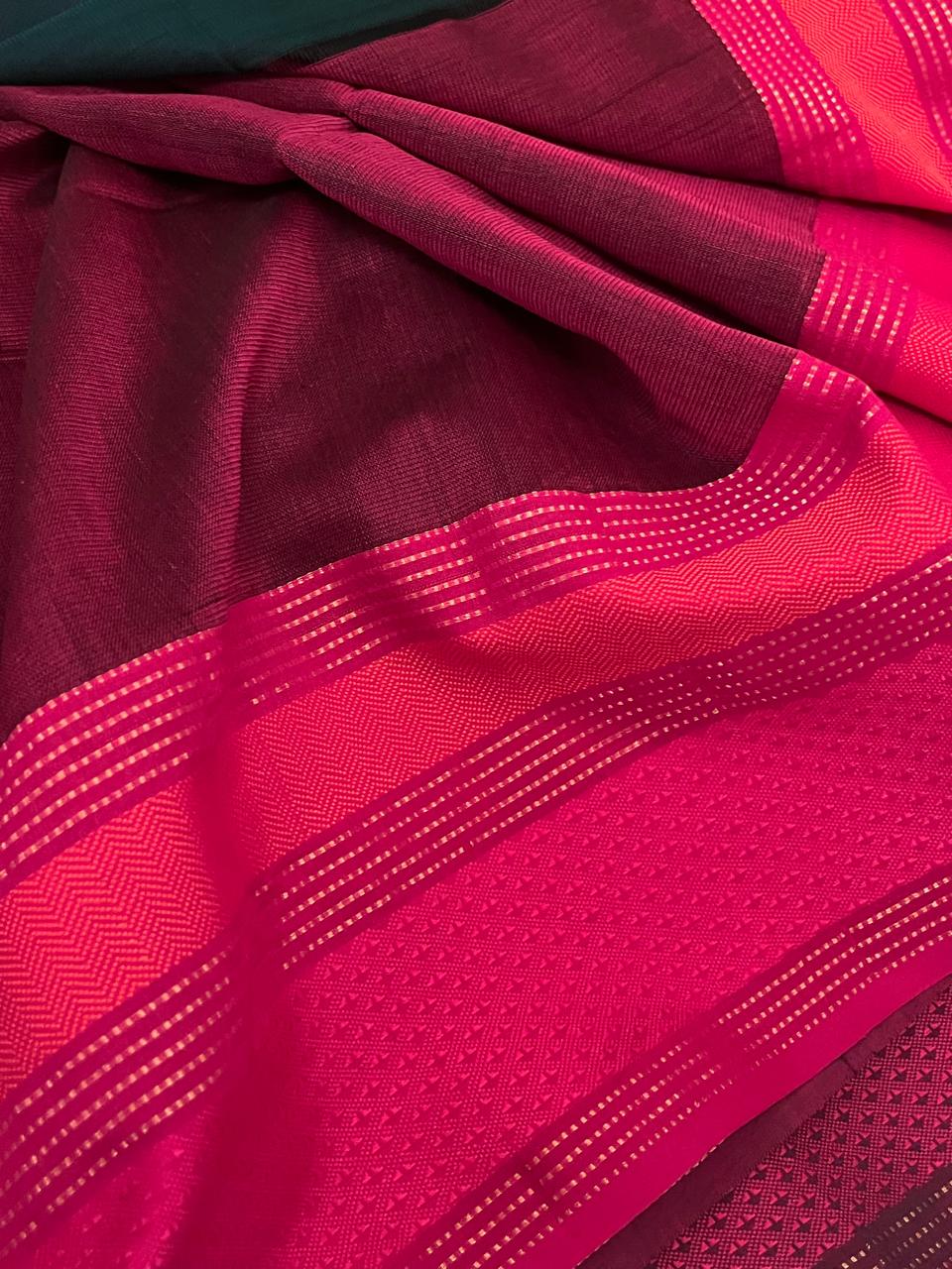 Ganga-Jamuna Border Style Maheshwari Handloom Saree - Bottle Green