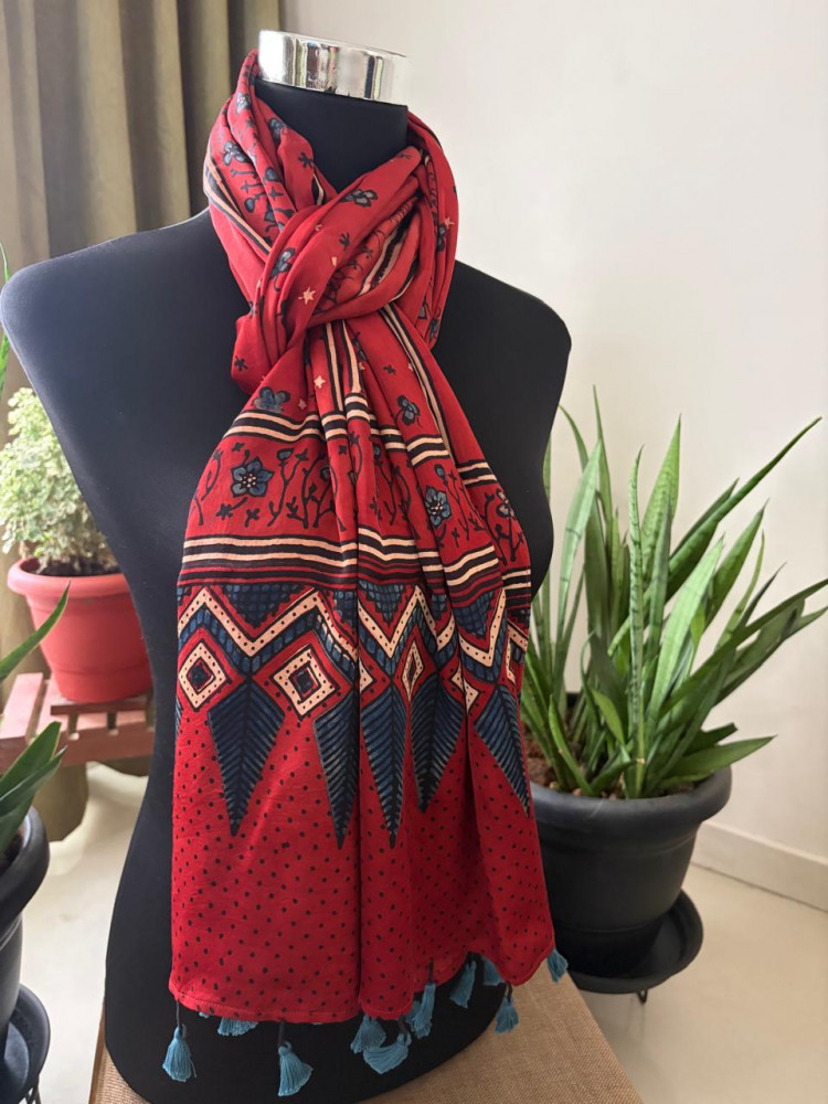 Image of Ajrakh Hand Block Printed Modal Silk Stole
