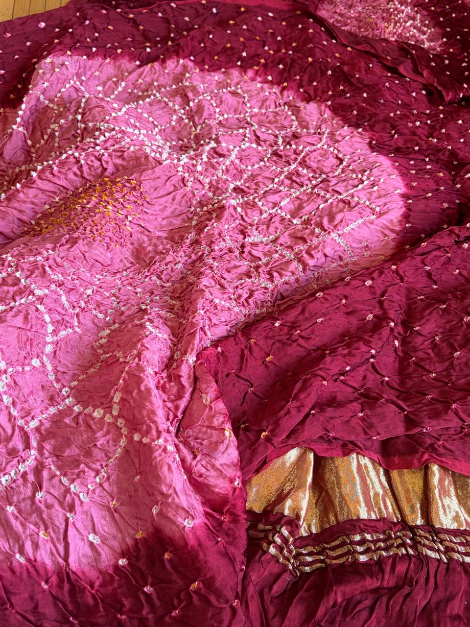 Hand-Tied Bandhani Modal Silk 3-Piece Suit Set  Wine Maroon  Rose Pink