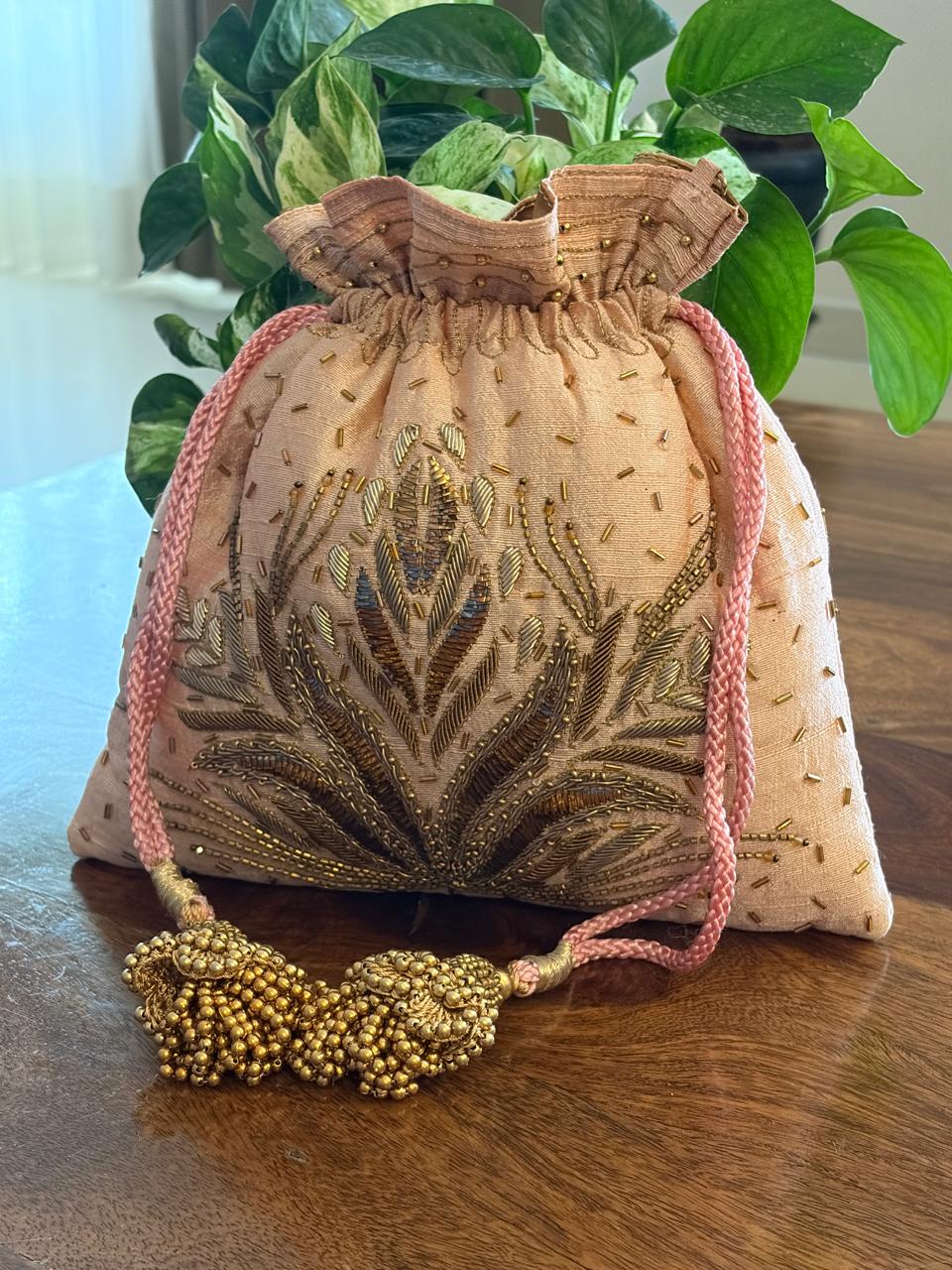 Mrinalini Blush Pink Zardozi and Kamdani Potli