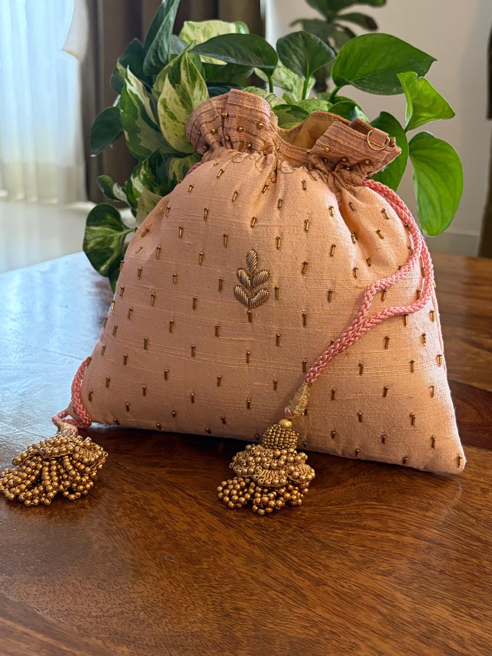Mrinalini Blush Pink Zardozi and Kamdani Potli