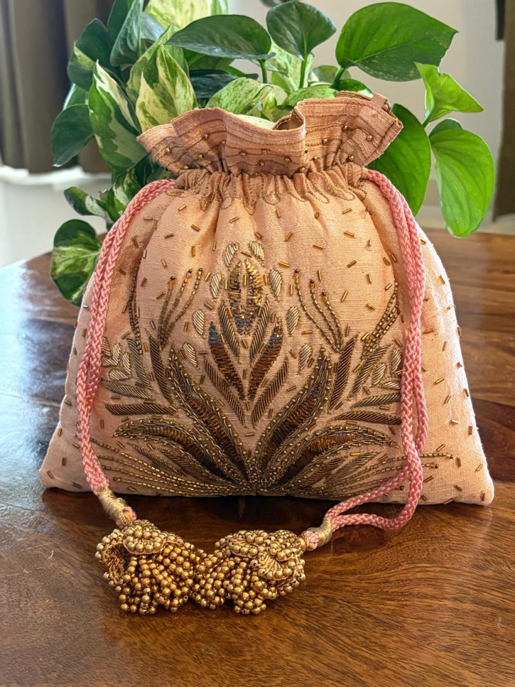 Image of Mrinalini Blush Pink Zardozi and Kamdani Potli