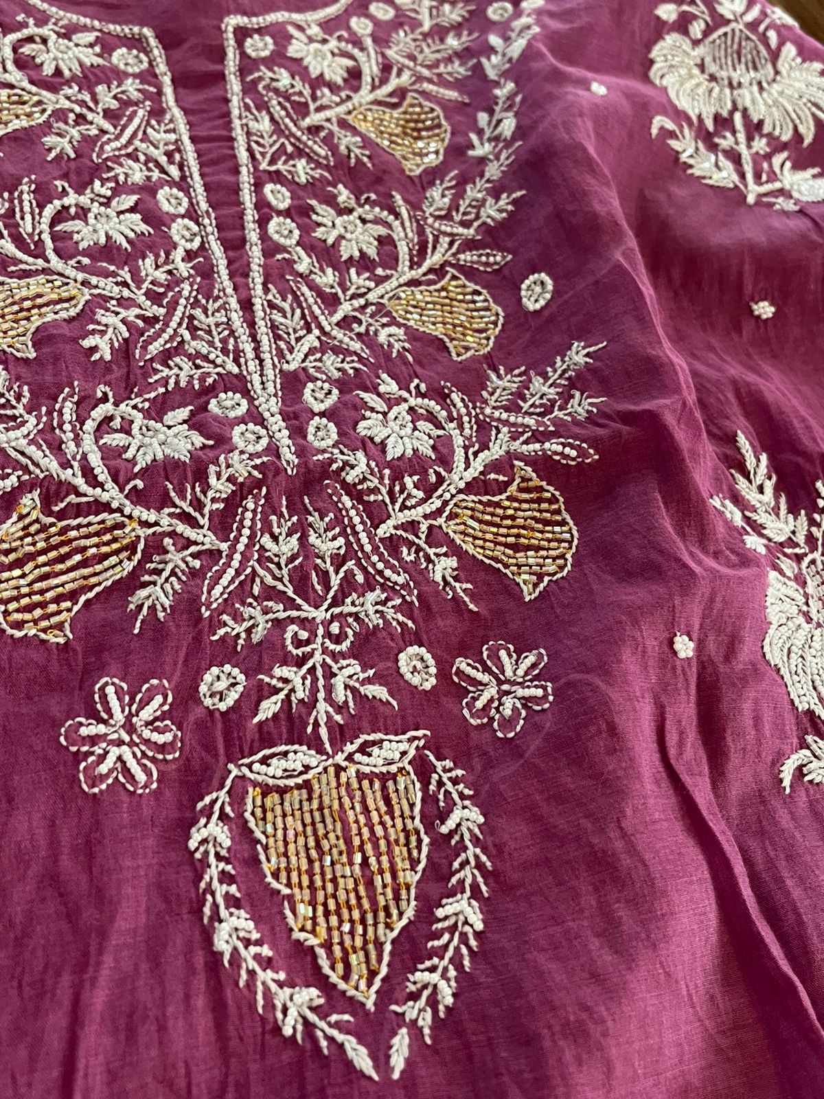Mul Chanderi Handwork Chikankari Kurta Dupatta - Purple