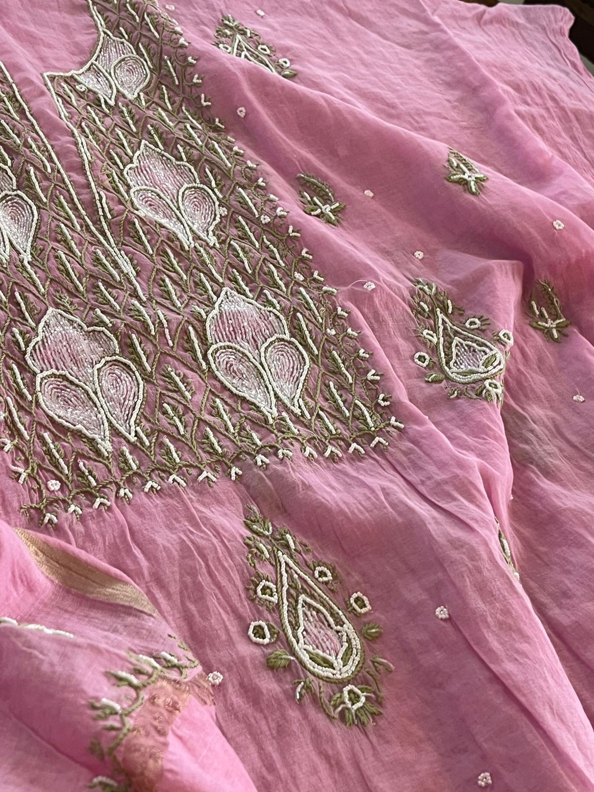 Mul Chanderi Handwork Chikankari Kurta Dupatta - Dusty Rose