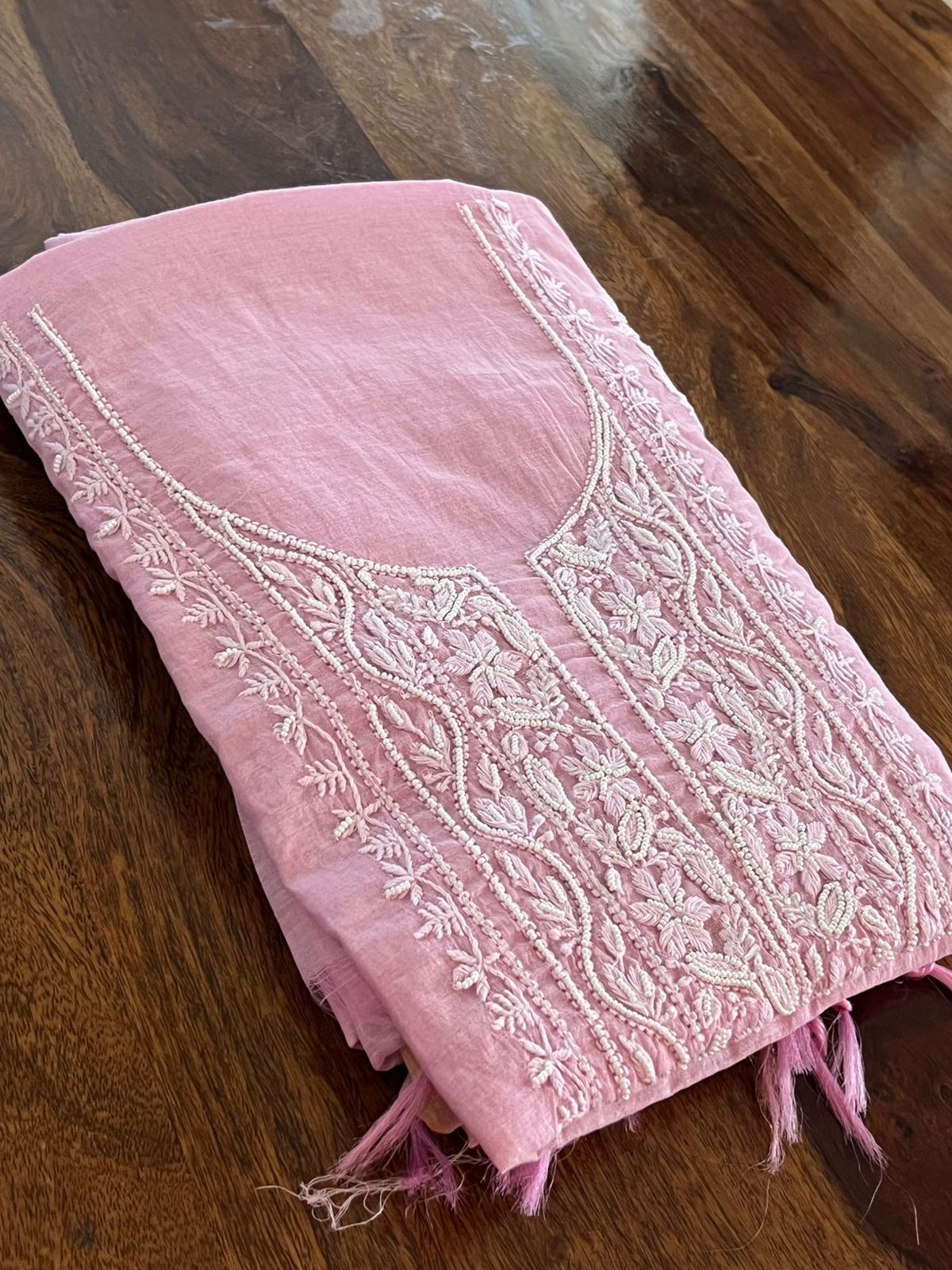 Mul Chanderi Handwork Chikankari Kurta Dupatta - Mauve Pink