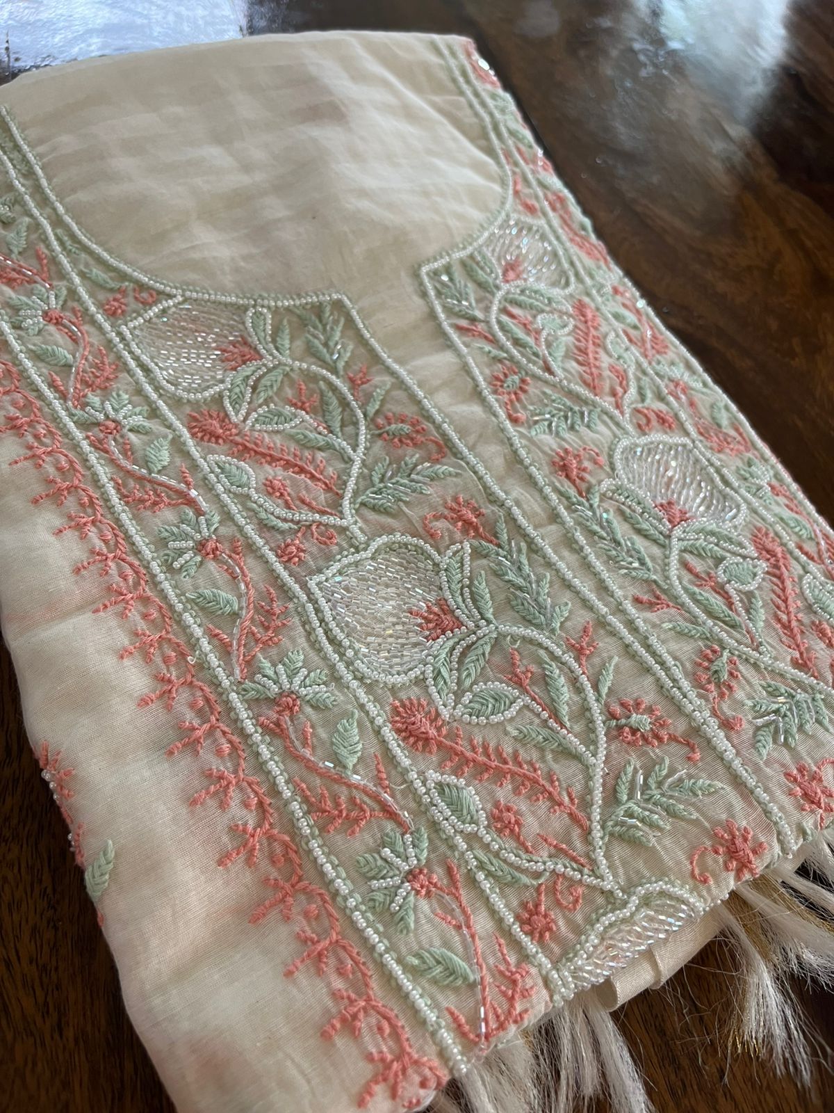 Mul Chanderi Handwork Chikankari Kurta Dupatta - Off White
