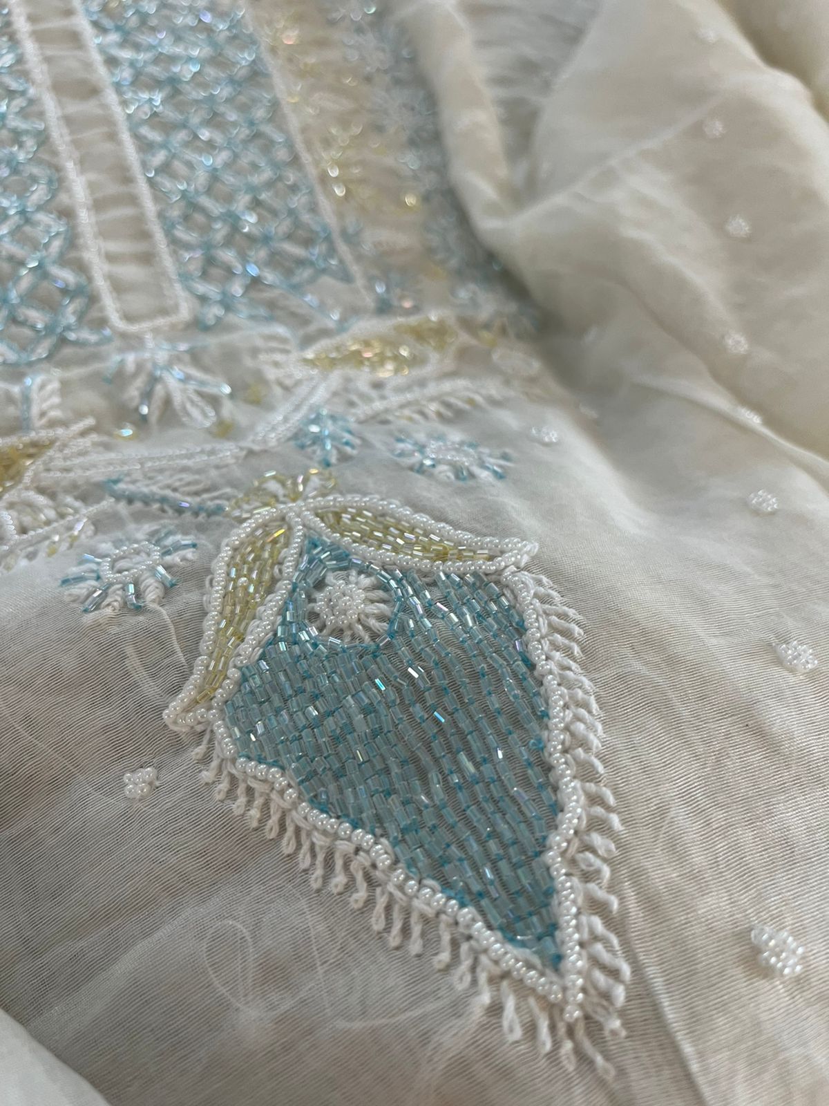 Mul Chanderi Handwork Chikankari Kurta Dupatta - White