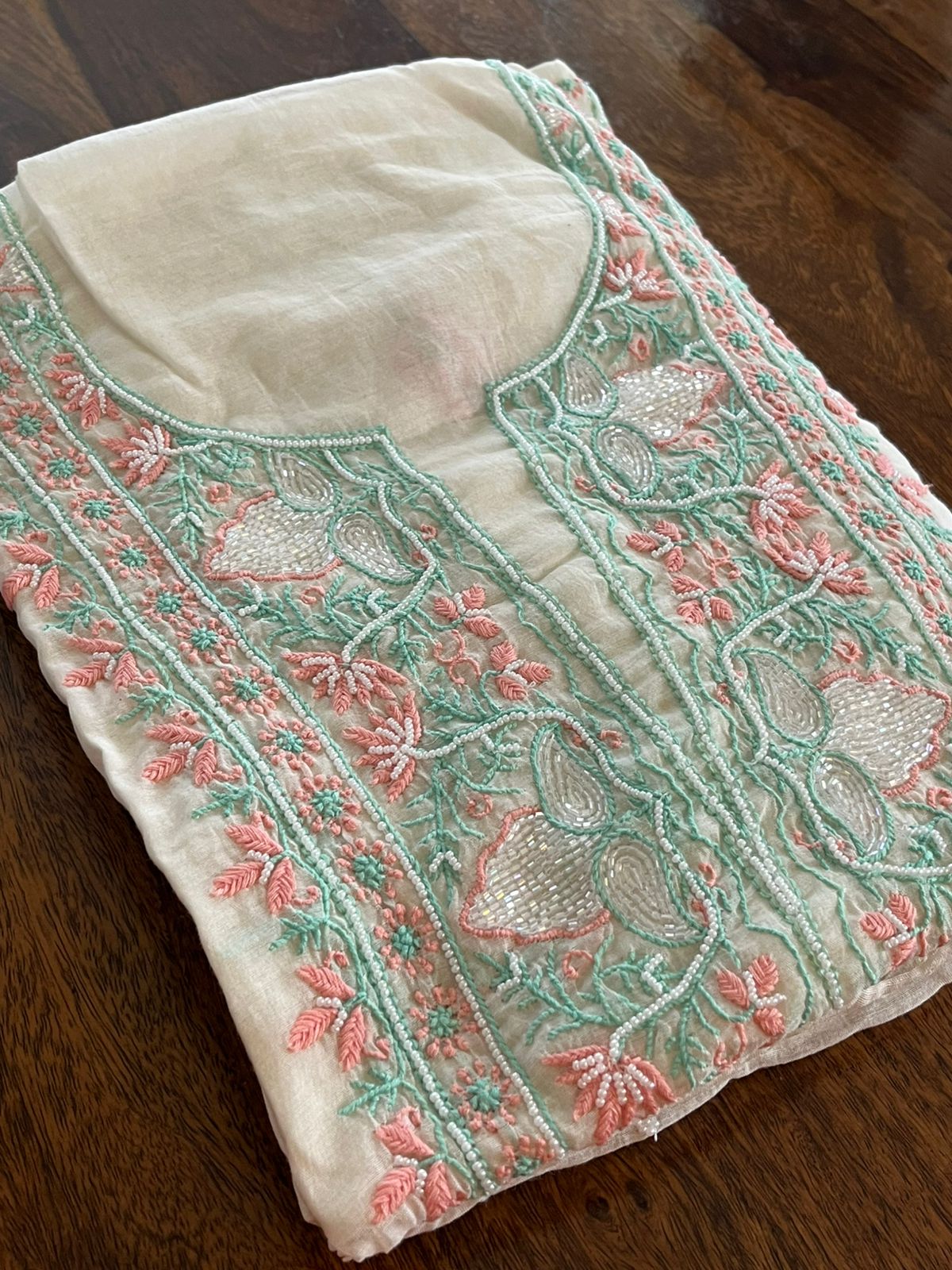 Mul Chanderi Handwork Chikankari Kurta Dupatta - Moon White