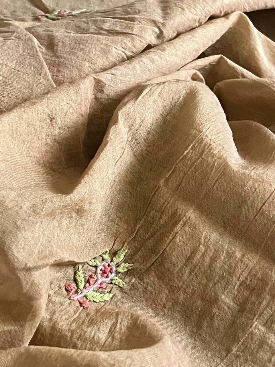 Mul Chanderi Handwork Chikankari Kurta Dupatta - Beige