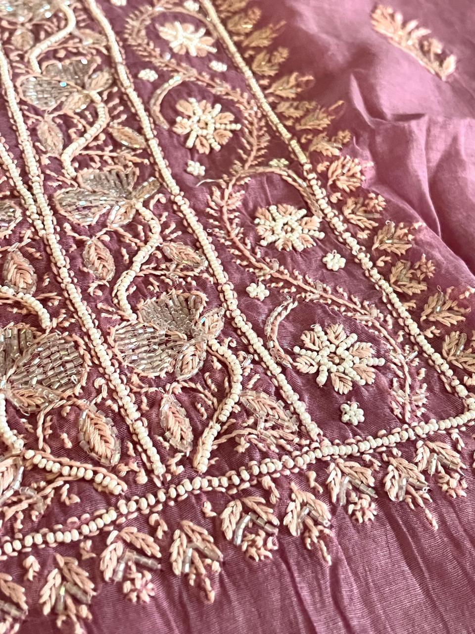 Mul Chanderi Handwork Chikankari Kurta Dupatta - Purple