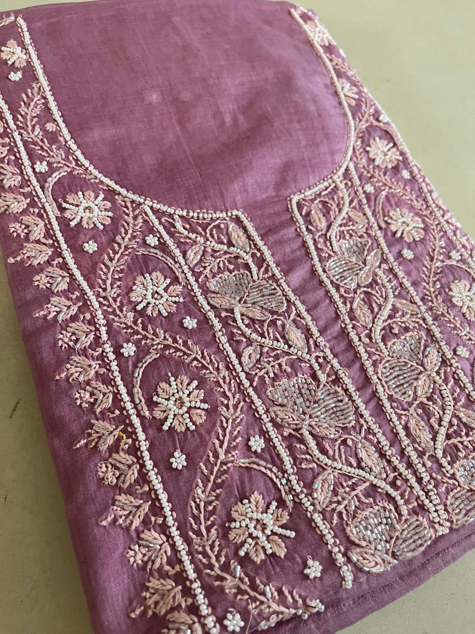 Mul Chanderi Handwork Chikankari Kurta Dupatta - Purple