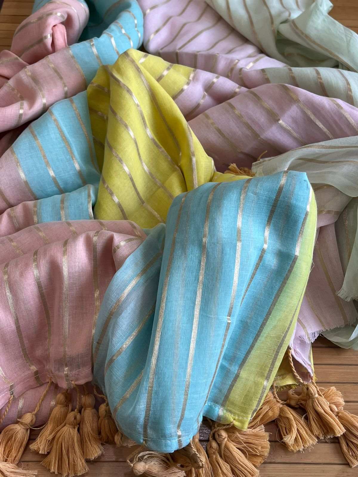 Soft and comfortable Pure Mul Mul Sarees with Zari Stripes - Beige Multicolour