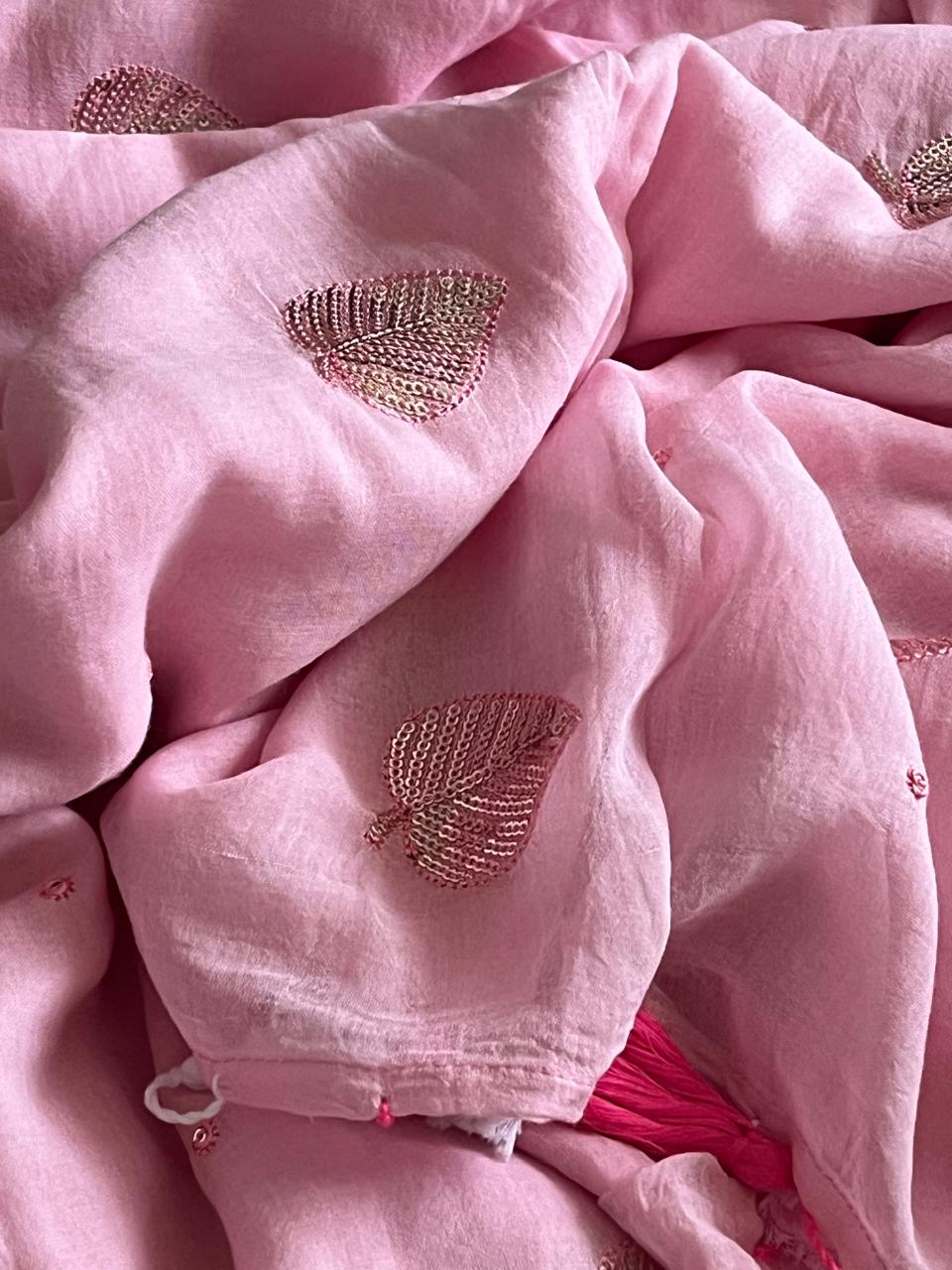 Soft and comfortable Pure Mul Mul Sarees with Sequin Work - Blossom Pink