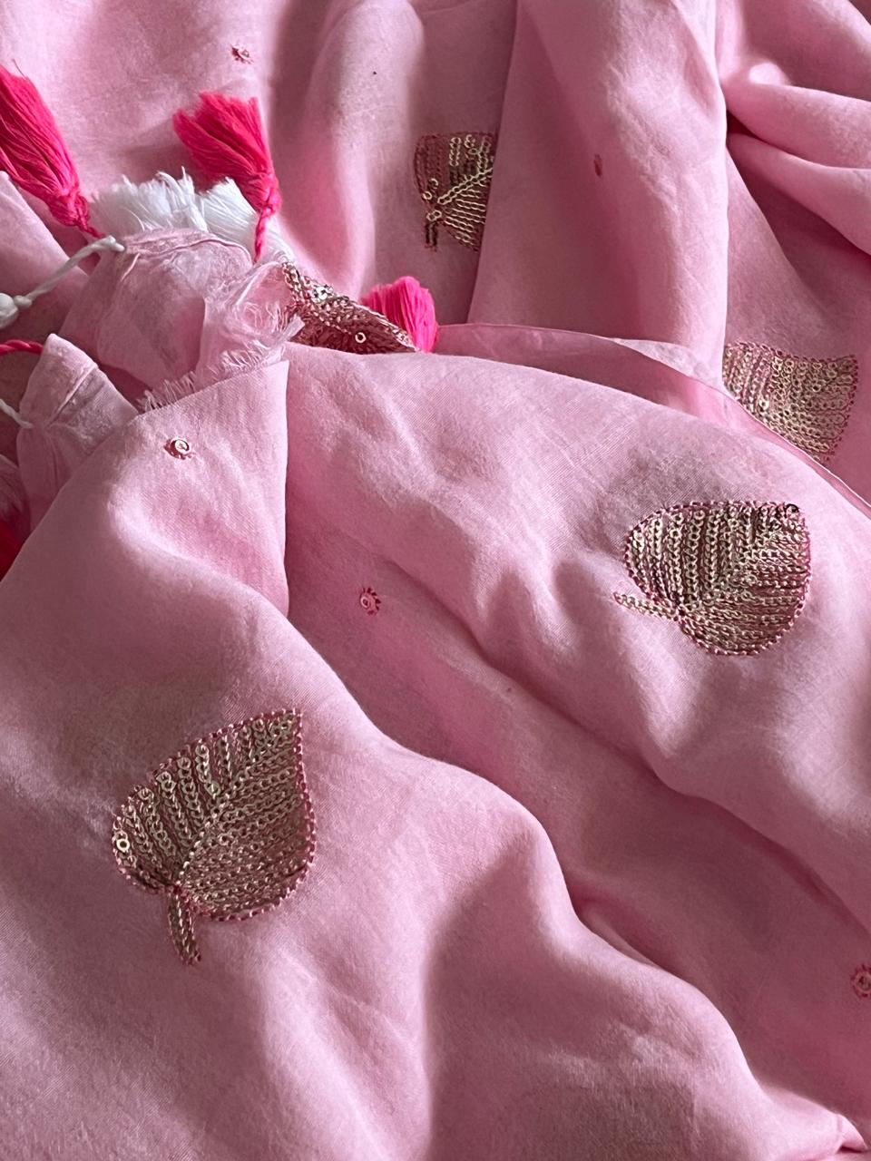 Soft and comfortable Pure Mul Mul Sarees with Sequin Work - Blossom Pink