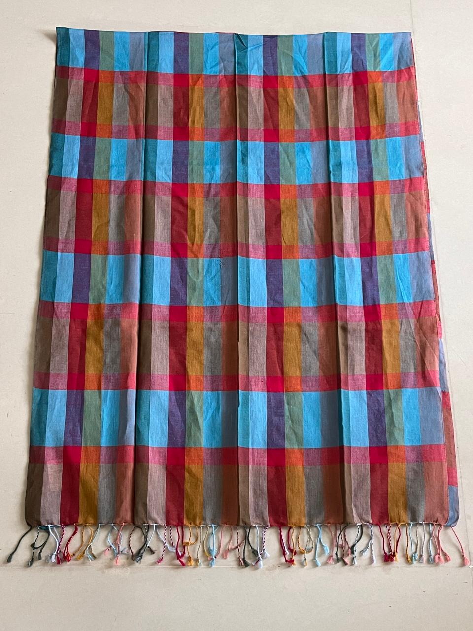 Organic cotton Handwoven Stole - Chequered Pastel Weave
