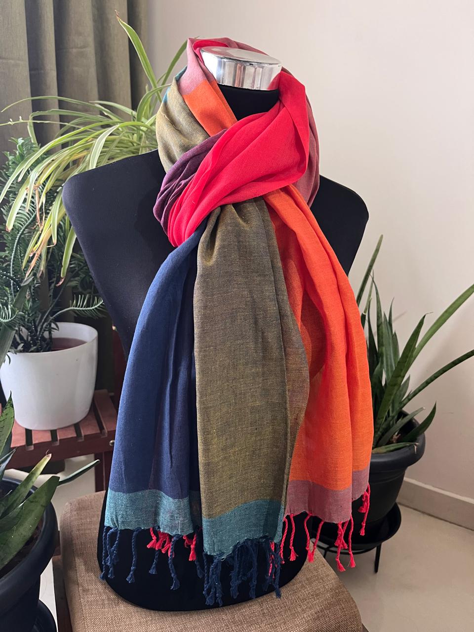 Pure Organic Cotton Handloom Stole Bold Colour Harmony