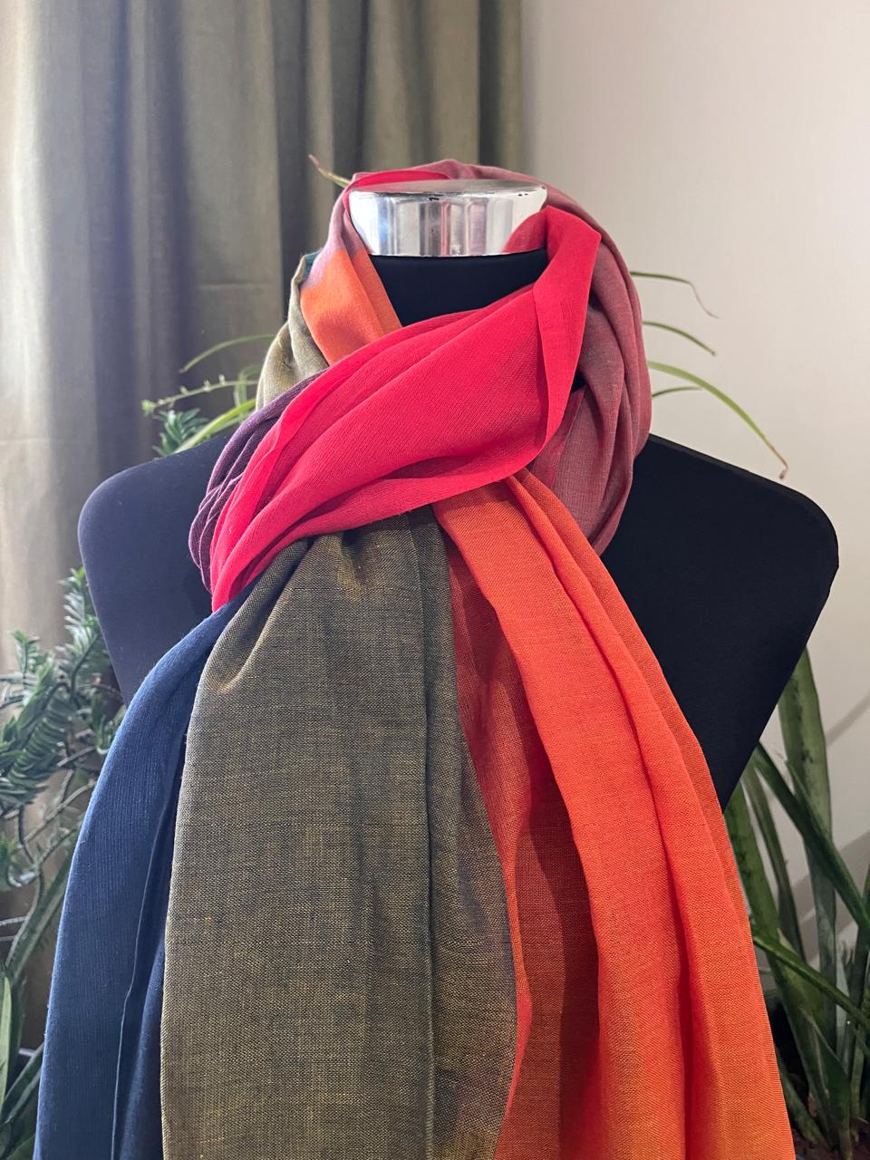 Pure Organic Cotton Handloom Stole Bold Colour Harmony