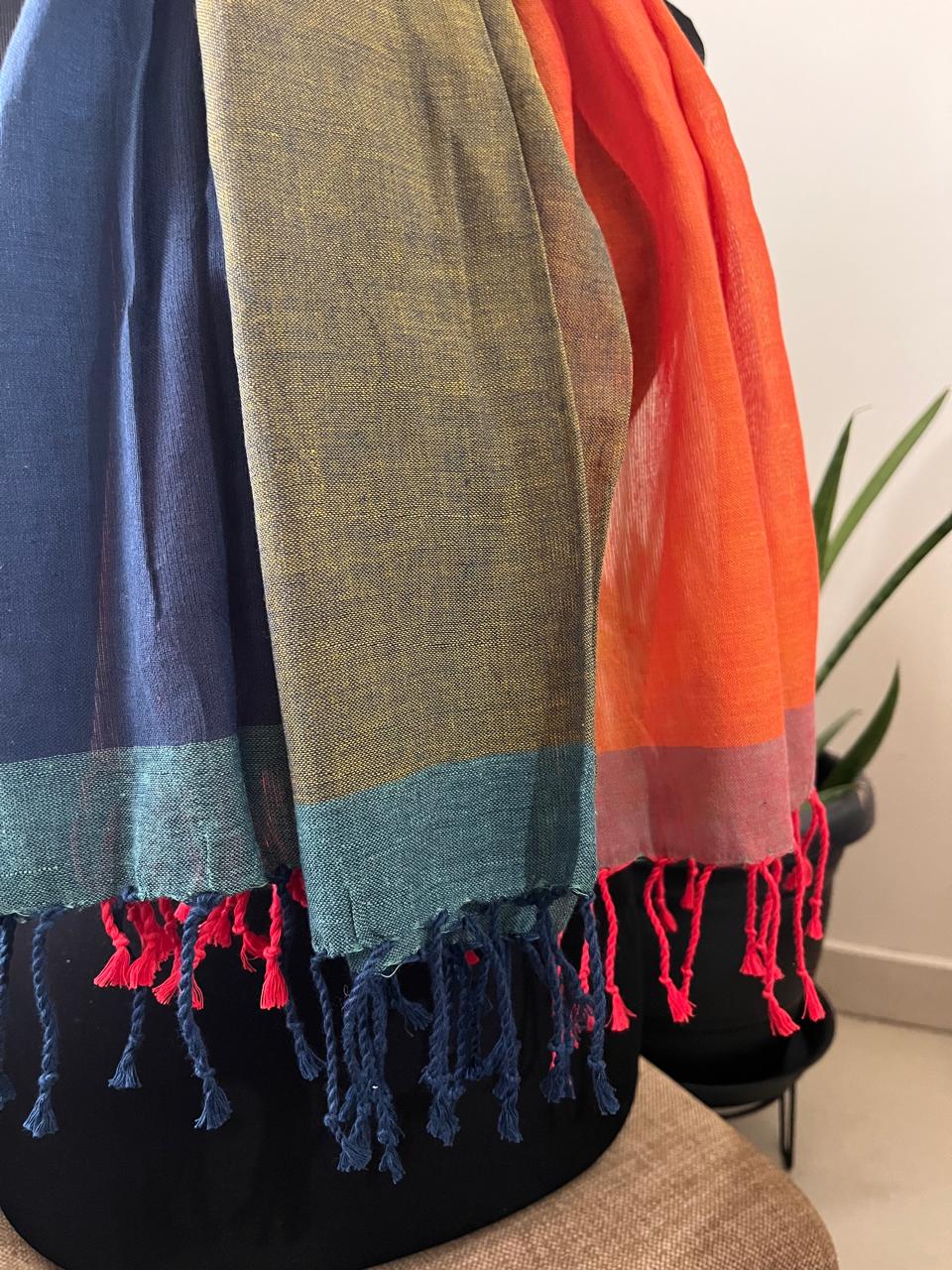 Pure Organic Cotton Handloom Stole Bold Colour Harmony