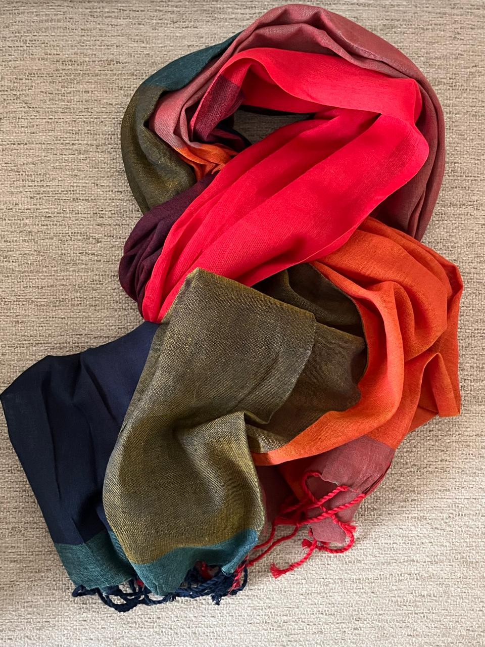 Pure Organic Cotton Handloom Stole Bold Colour Harmony