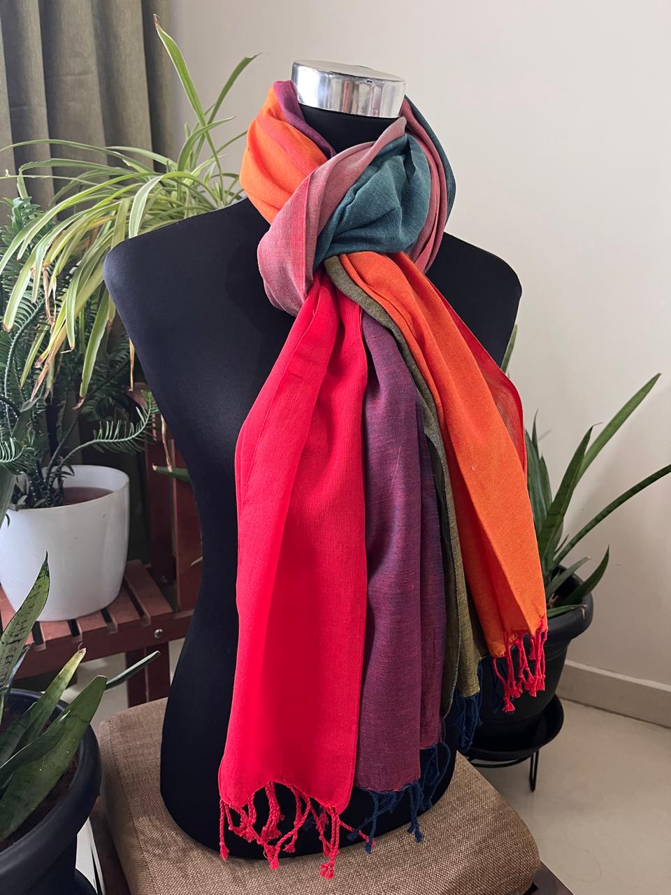 Organic cotton Handwoven Stole - Multicolour elegance