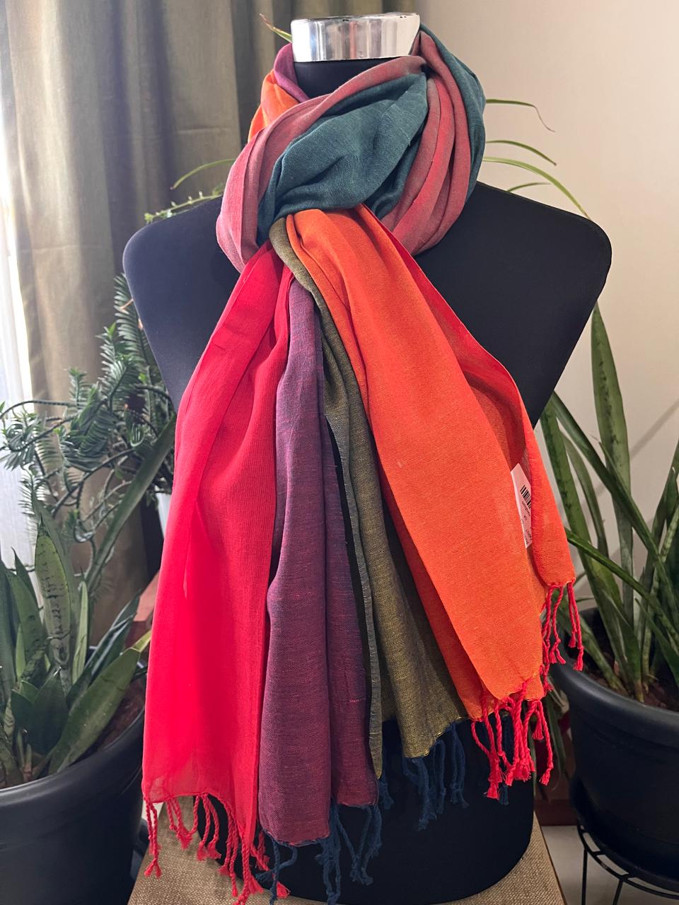 Organic cotton Handwoven Stole - Multicolour elegance