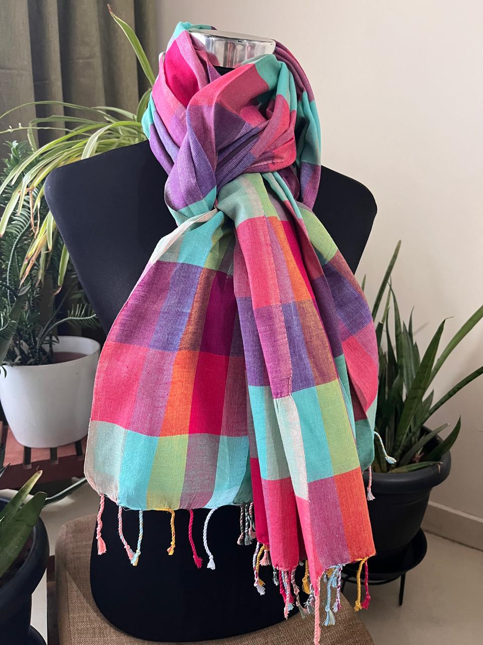 Pure Organic Cotton Handloom Stole Vibrant Checks