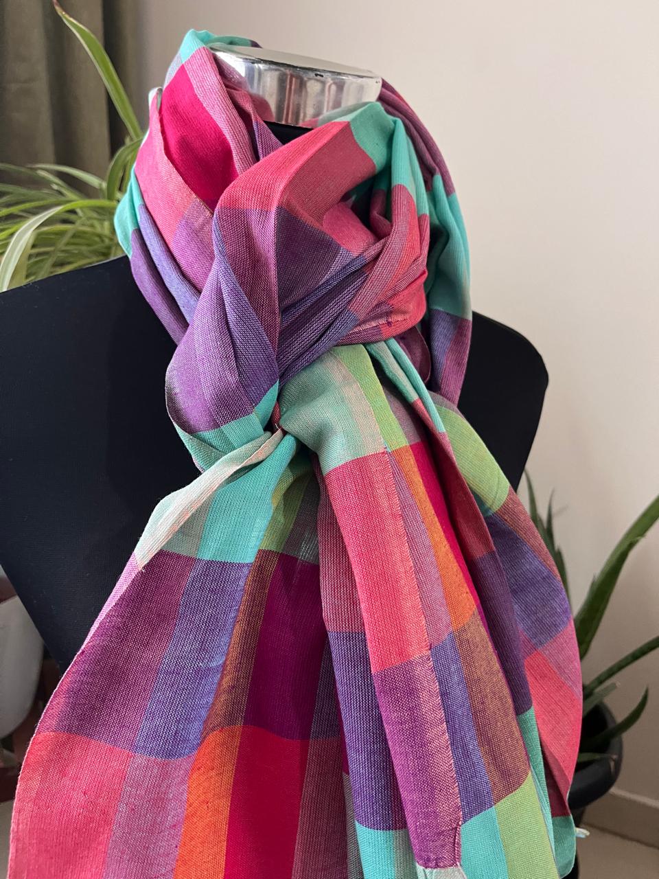 Pure Organic Cotton Handloom Stole Vibrant Checks