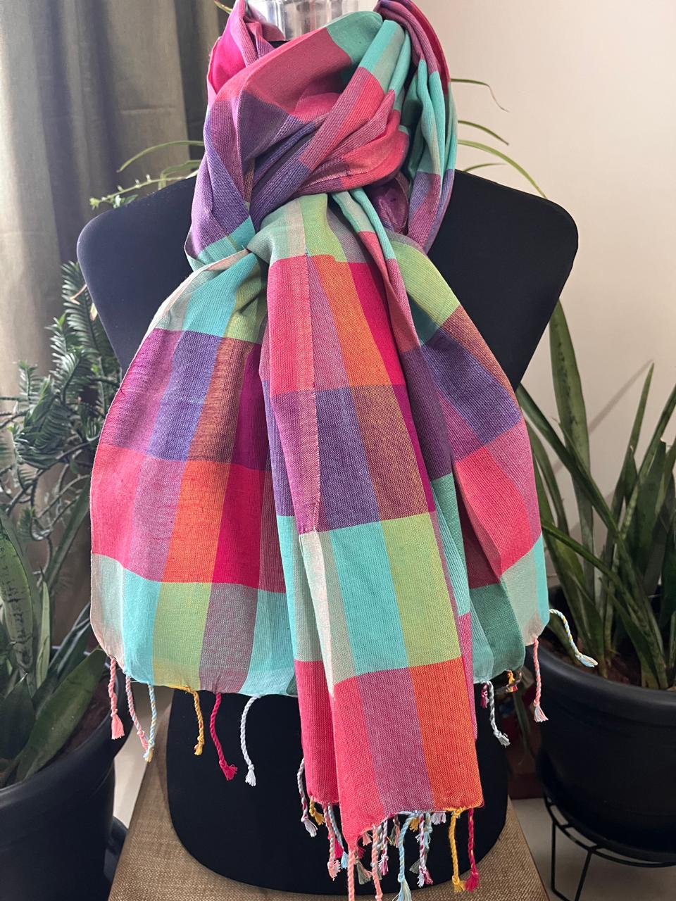 Pure Organic Cotton Handloom Stole Vibrant Checks