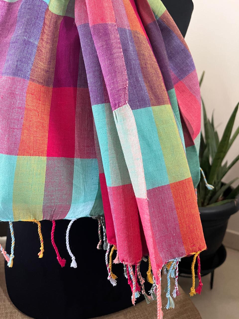 Pure Organic Cotton Handloom Stole Vibrant Checks