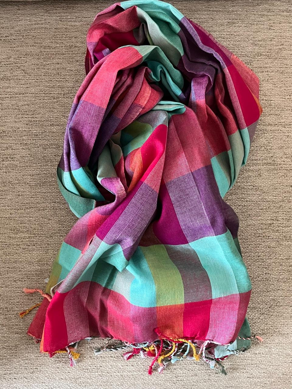Pure Organic Cotton Handloom Stole Vibrant Checks