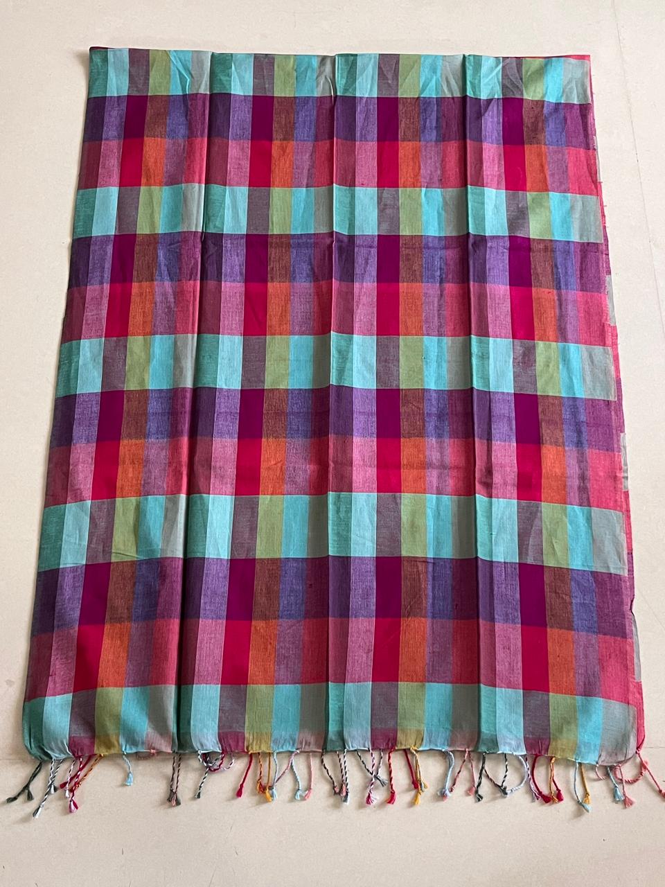 Pure Organic Cotton Handloom Stole Vibrant Checks