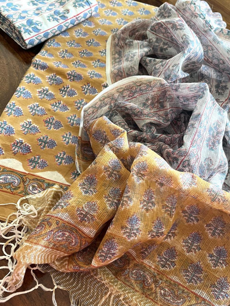 Image of Pure cotton 3 piece Suits with kota Doria Dupatta