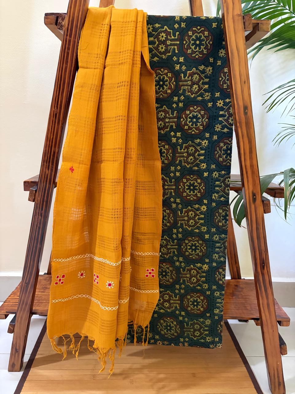 Pure Cotton Ajrakh Kurta and Cotton Embroidered Dupatta Set