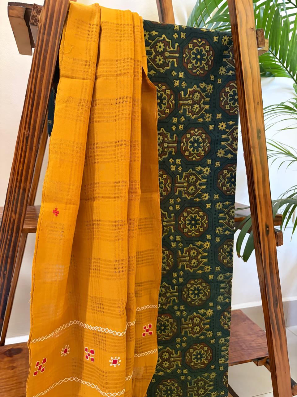Pure Cotton Ajrakh Kurta and Cotton Embroidered Dupatta Set