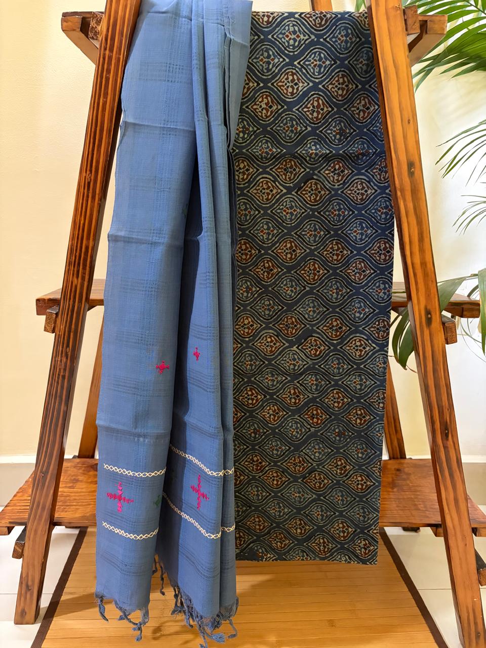 Pure Cotton Ajrakh Kurta and Cotton Embroidered Dupatta Set