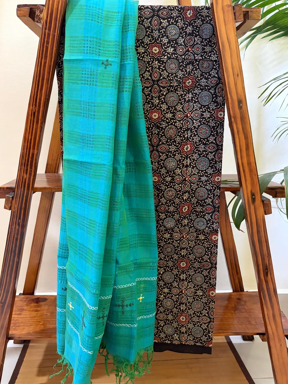 Pure Cotton Ajrakh Kurta and Cotton Embroidered Dupatta Set