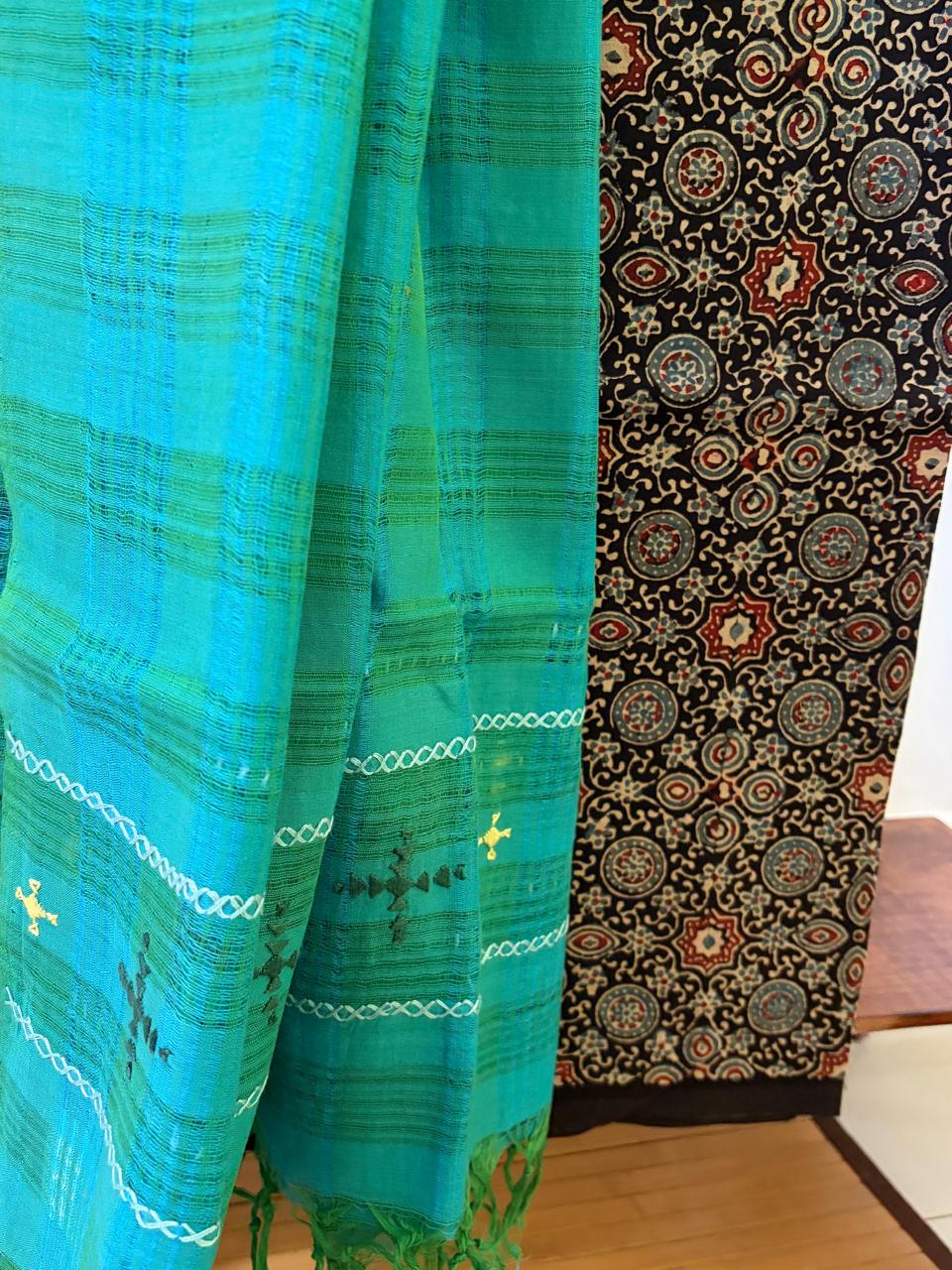 Pure Cotton Ajrakh Kurta and Cotton Embroidered Dupatta Set