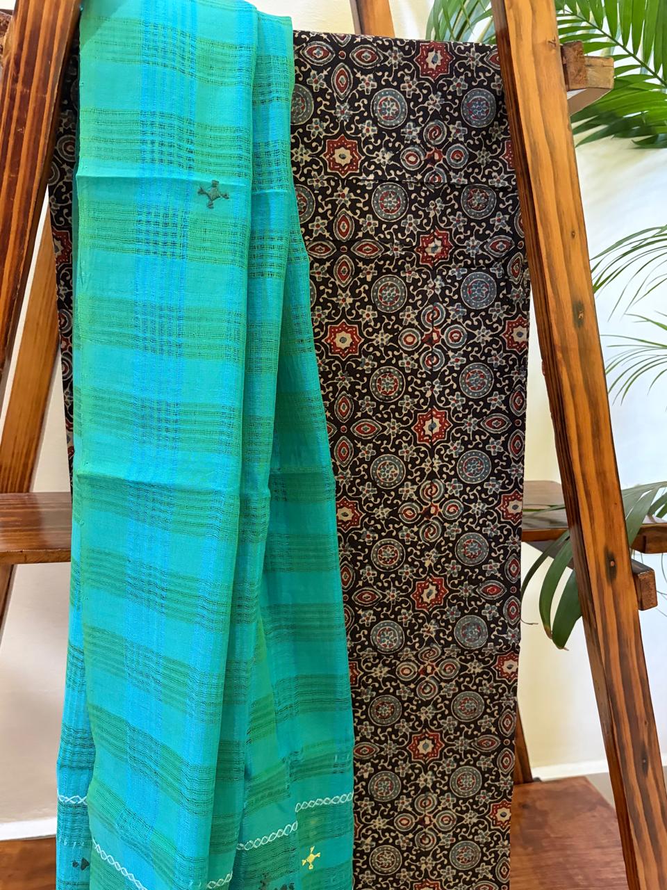 Pure Cotton Ajrakh Kurta and Cotton Embroidered Dupatta Set
