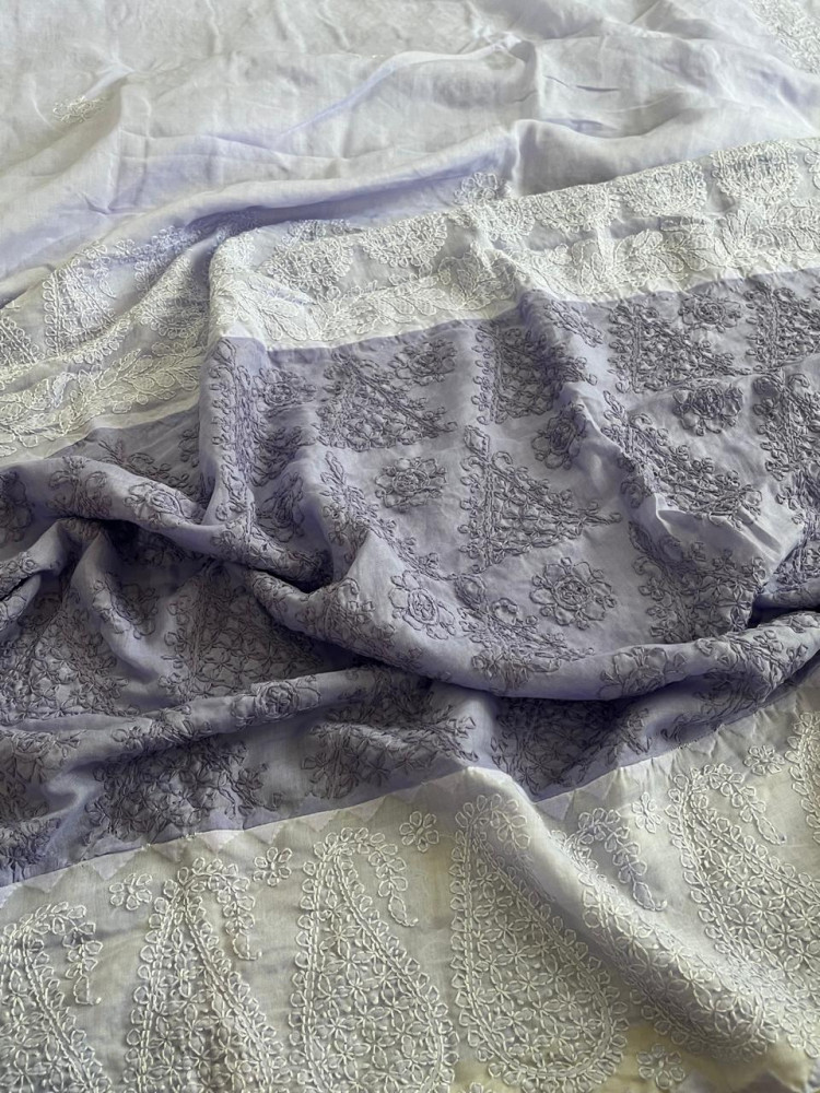 Image of Pure Cotton Hand Chikankari Embroidery Saree - Lavendar