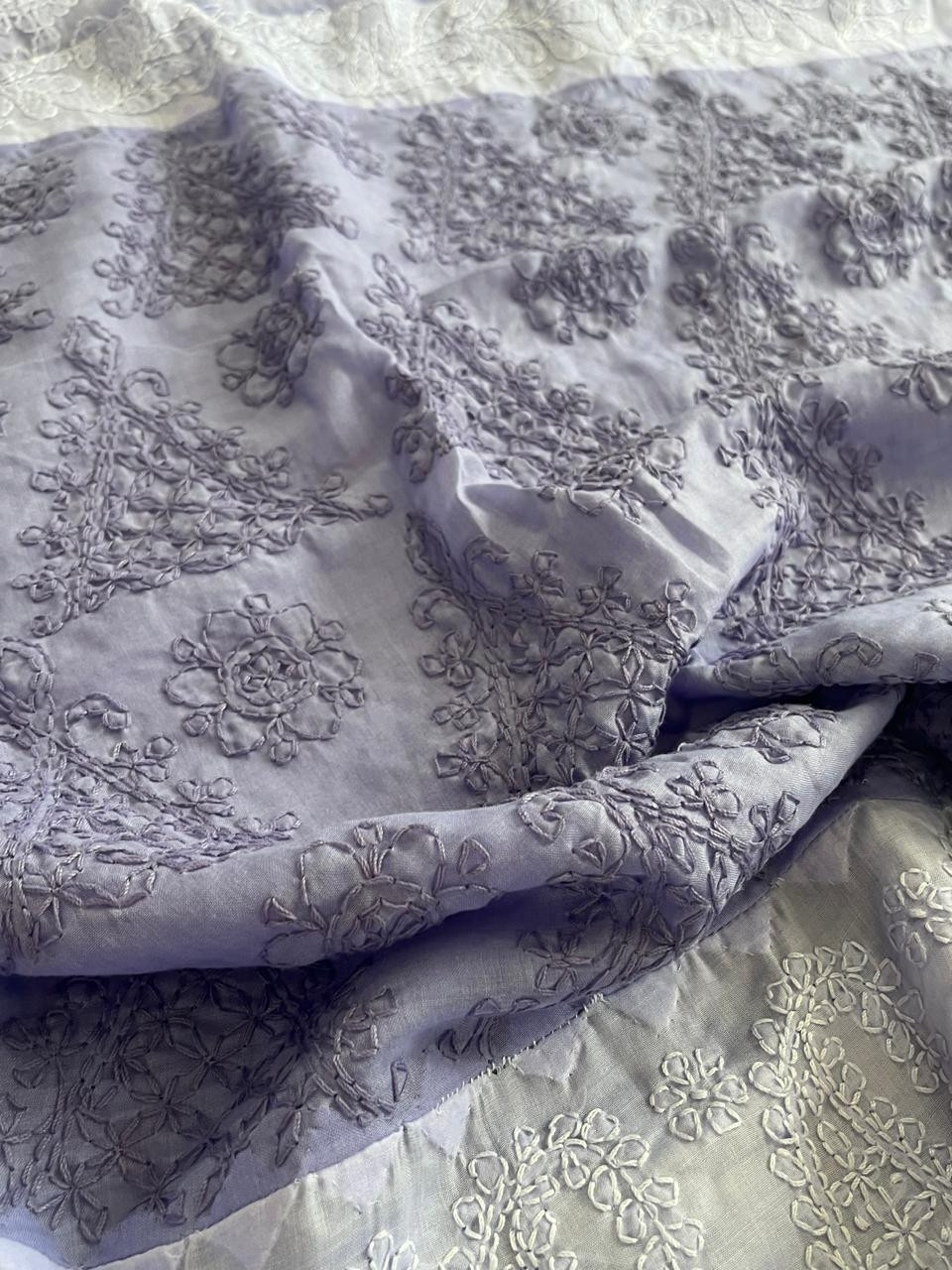 Pure Cotton Hand Chikankari Embroidery Saree - Lavendar