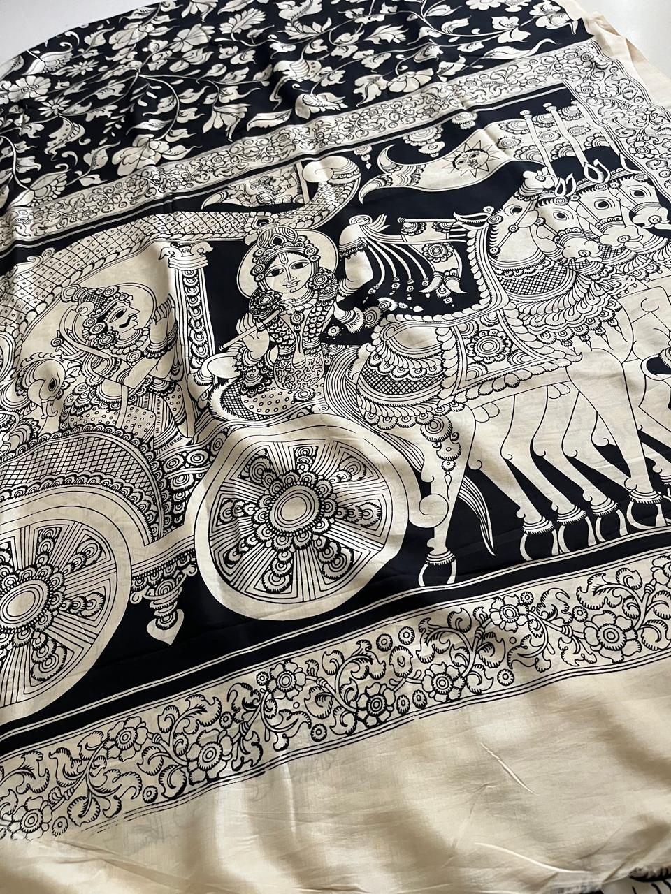 Chenoori Silk Hand Painted Kalamkari Saree - Rath Design
