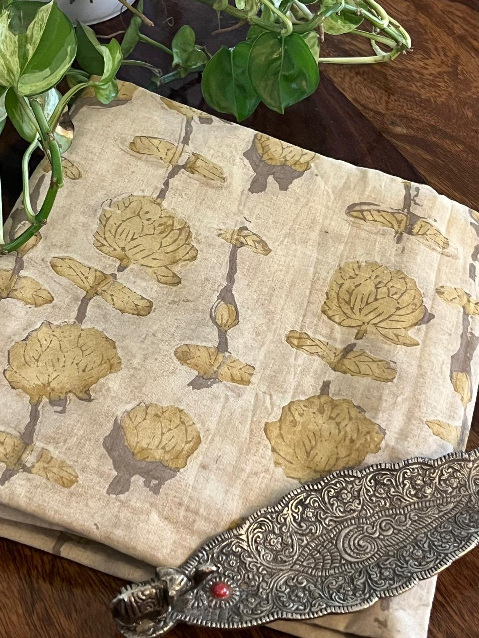 Pure Cotton Handblock Printed Kurta - 25mts - Beige